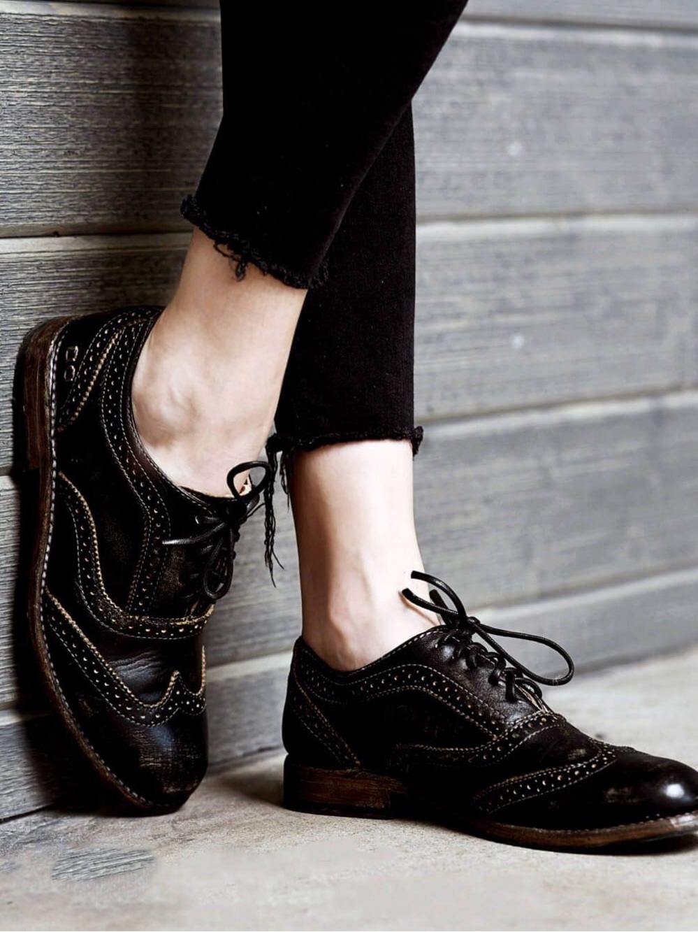 Bed Stu Lita Brogue Rustic Oxford Shoes Womens Size 6 Black